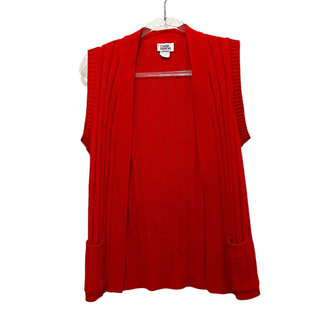Vintage Sweater Vest Librarian Chic Womens Red Orange Open Front Retro Size M